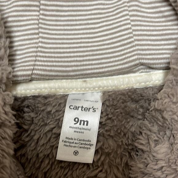 Carter's Furry Brown Bear Zip Up Footed Outfit Infant Size 9 Months - Picture 8 of 8